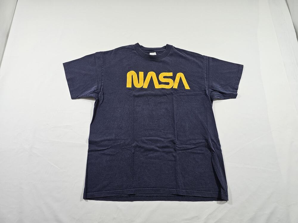 Vintage NASA Spellout Blue Yellow Shirt Sz XL Y2K Era Anvil